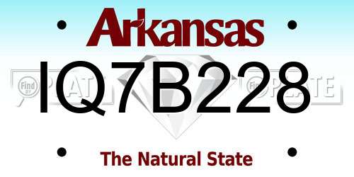 IQ7B228 Arkansas License Plate