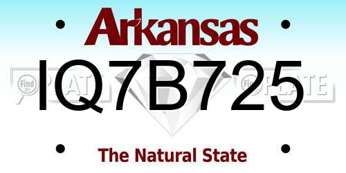 IQ7B725 Arkansas License Plate