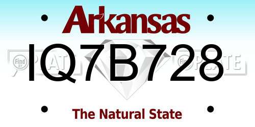 IQ7B728 Arkansas License Plate