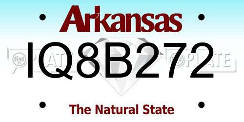 IQ8B272 Arkansas License Plate