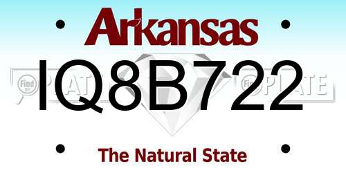 IQ8B722 Arkansas License Plate
