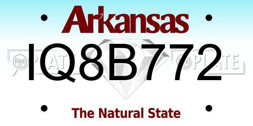 IQ8B772 Arkansas License Plate