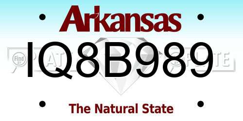 IQ8B989 Arkansas License Plate