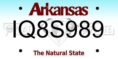 IQ8S989 Arkansas License Plate