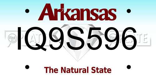 IQ9S596 Arkansas License Plate