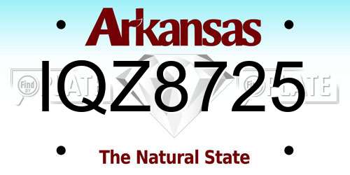 IQZ8725 Arkansas License Plate