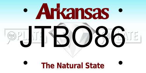 JTBO86 Arkansas License Plate