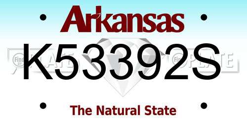 K53392S Arkansas License Plate