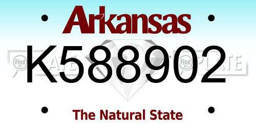 K588902 Arkansas License Plate