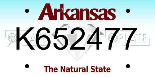 K652477 Arkansas License Plate