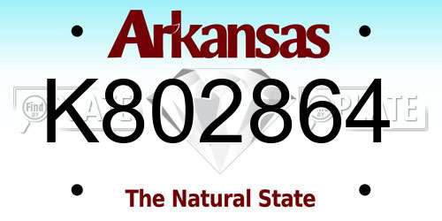 K802864 Arkansas License Plate