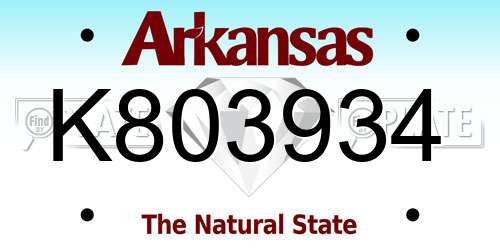 K803934 Arkansas License Plate