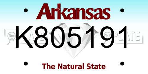K805191 Arkansas License Plate