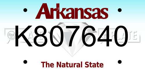 K807640 Arkansas License Plate