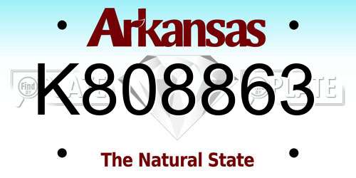 K808863 Arkansas License Plate