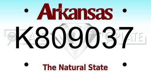 K809037 Arkansas License Plate