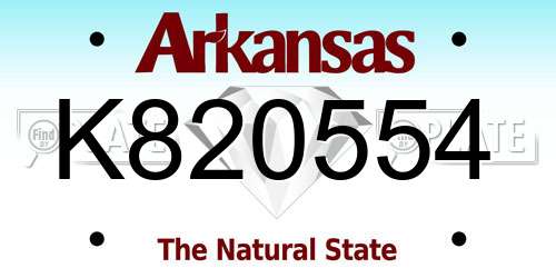 K820554 Arkansas License Plate