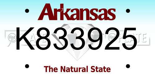K833925 Arkansas License Plate