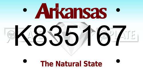 K835167 Arkansas License Plate