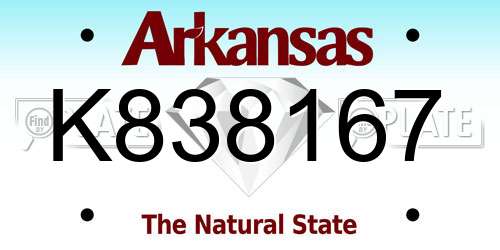 K838167 Arkansas License Plate