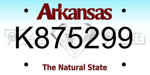 K875299 Arkansas License Plate