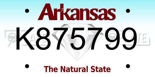 K875799 Arkansas License Plate
