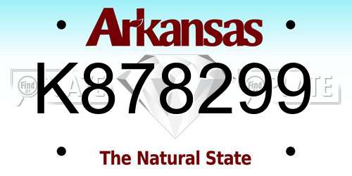 K878299 Arkansas License Plate
