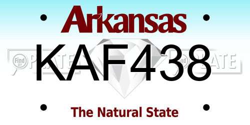 KAF438 Arkansas License Plate