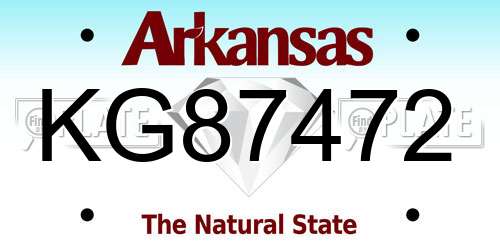 KG87472 Arkansas License Plate