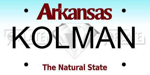 KOLMAN Arkansas License Plate