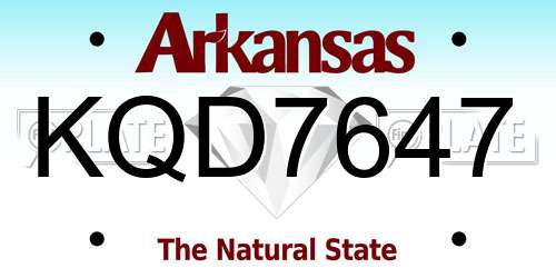 KQD7647 Arkansas License Plate