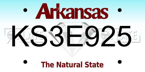 KS3E925 Arkansas License Plate