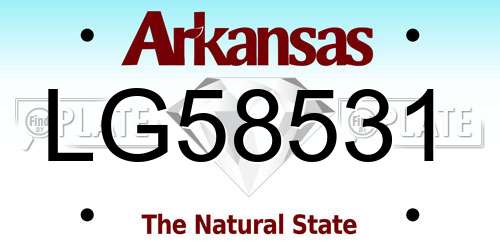 LG58531 Arkansas License Plate