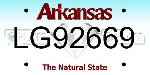 LG92669 Arkansas License Plate