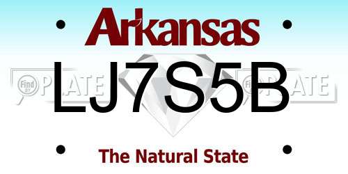 LJ7S5B Arkansas License Plate