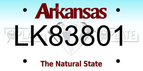 LK83801 Arkansas License Plate