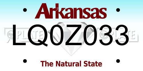 LQ0Z033 Arkansas License Plate