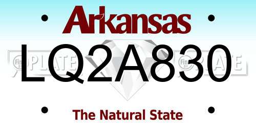 LQ2A830 Arkansas License Plate