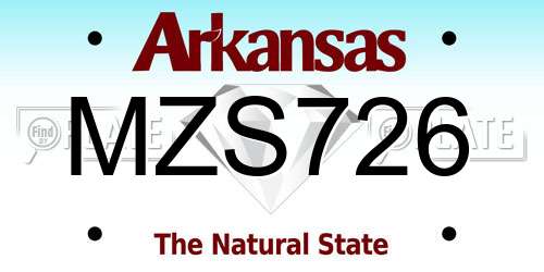 MZS726 Arkansas License Plate