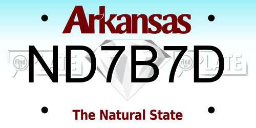 ND7B7D Arkansas License Plate
