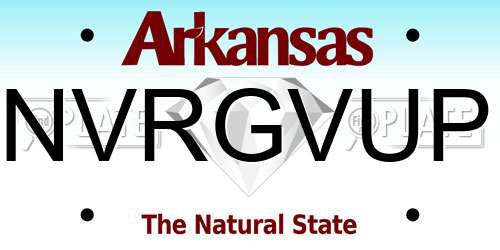 NVRGVUP Arkansas License Plate