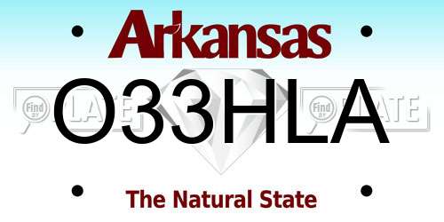 O33HLA Arkansas License Plate
