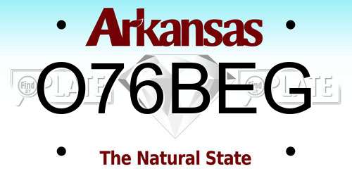O76BEG Arkansas License Plate