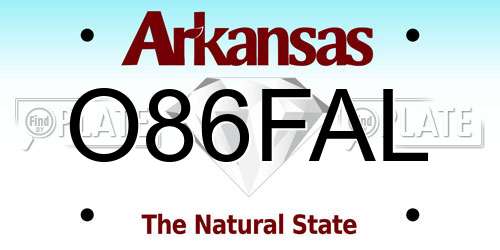 O86FAL Arkansas License Plate