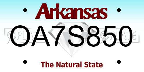OA7S850 Arkansas License Plate