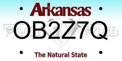 OB2Z7Q Arkansas License Plate