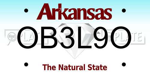 OB3L9O Arkansas License Plate