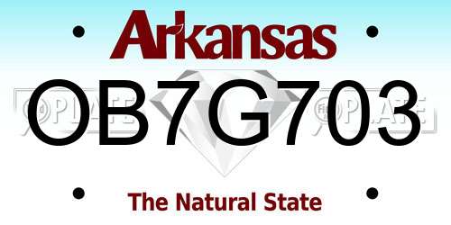 OB7G703 Arkansas License Plate