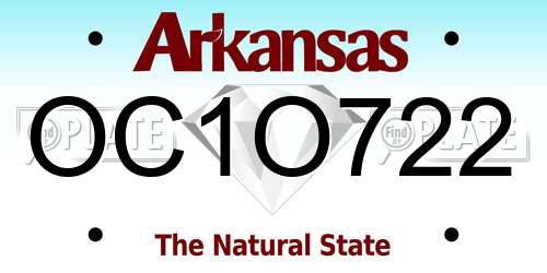 OC1O722 Arkansas License Plate