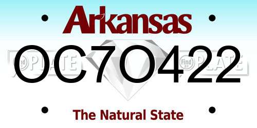 OC7O422 Arkansas License Plate